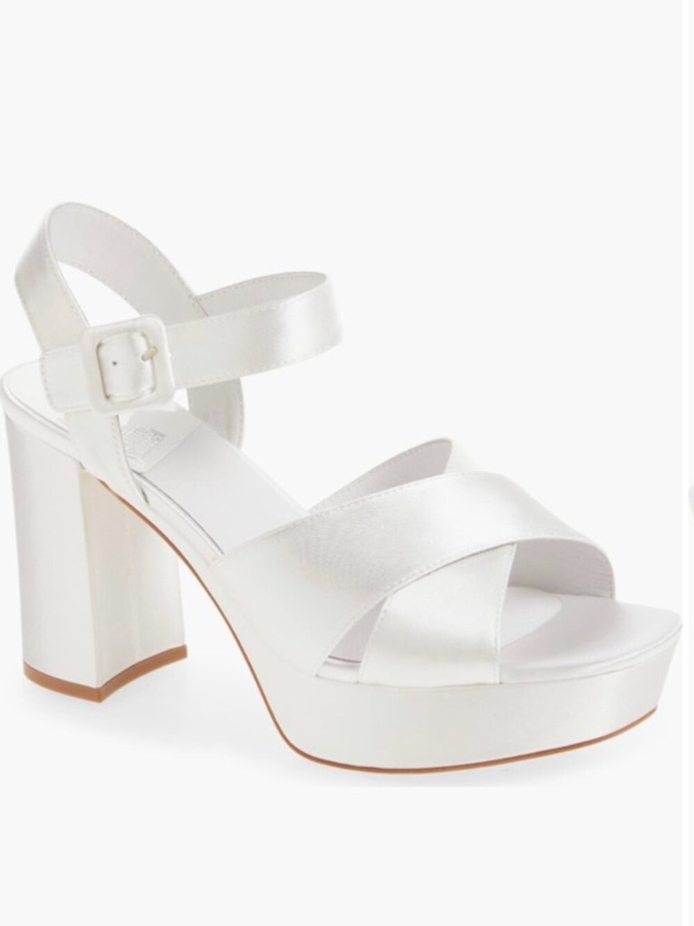 Jeffrey Campbell Amma White Satin Block Heel Platform Slingback Sandal